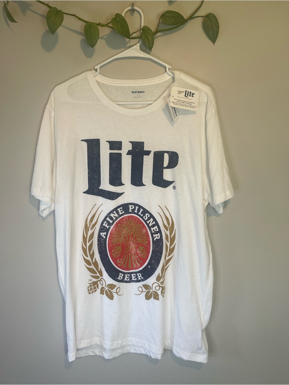 Old Navy White Short Sleeve 'Lite' Graphic Tee with Navy and Gold Crest